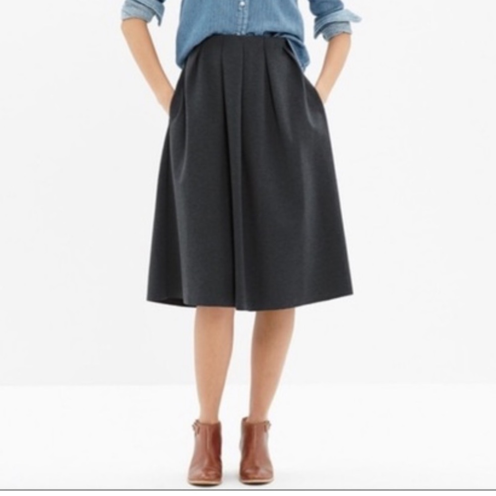 Madewell Ponte Gray A-Line Academia Pleated Midi Skirt